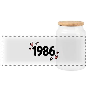 1986 Classique Vintage Rétro Mignon Années 80 - Boîte à biscuits avec couvercle en bois - blanc - Devant