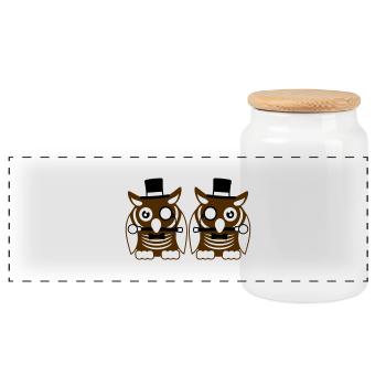 2 hiboux chapeau haut de forme monocle verres riches messieurs - Boîte à biscuits avec couvercle en bois - blanc - Devant
