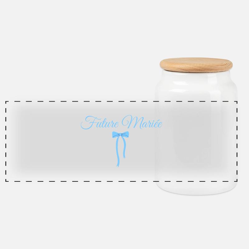 Bride-to-be Blue Bow - Panoramic Cookie Jar with Wooden Lid - white
