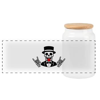 Groom Skeleton - Panoramic Cookie Jar with Wooden Lid - white - Front