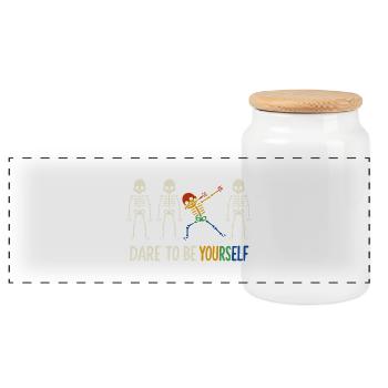 Squelette de Dabbing Coloré « Dare To Be Yourself » - Boîte à biscuits avec couvercle en bois - blanc - Devant