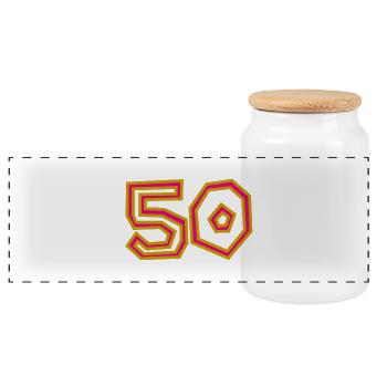 50. 50 JAHRE. 50-JÄHRIGES JUBILÄUM. 50-JÄHRIGES JUBILÄUM. - Panorama Keksdose mit Holzdeckel - Weiß - Vorne