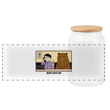 Bear With Me – Please Wait - Panoramic Cookie Jar with Wooden Lid - white - Front