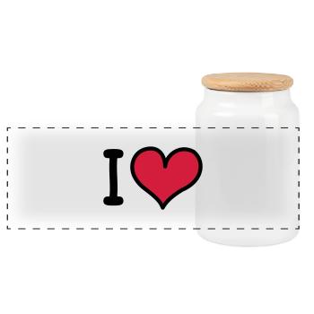 I Heart 3-colors - Panoramic Cookie Jar with Wooden Lid - white - Front