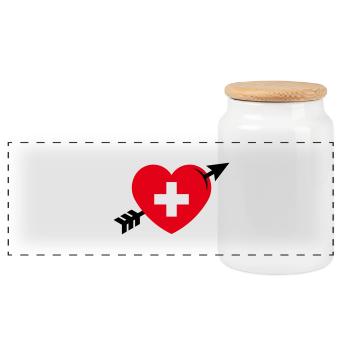Herz Mit Schweizerkreuz Und Pfeil (Schweiz / 3C) - Panorama Keksdose mit Holzdeckel - Weiß - Vorne