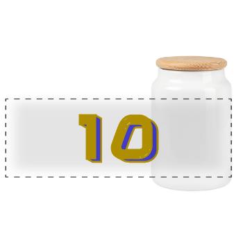 10. 10 JAHRE. 10-JÄHRIGES JUBILÄUM. 10-JÄHRIGES JUBILÄUM. - Panorama Keksdose mit Holzdeckel - Weiß - Vorne