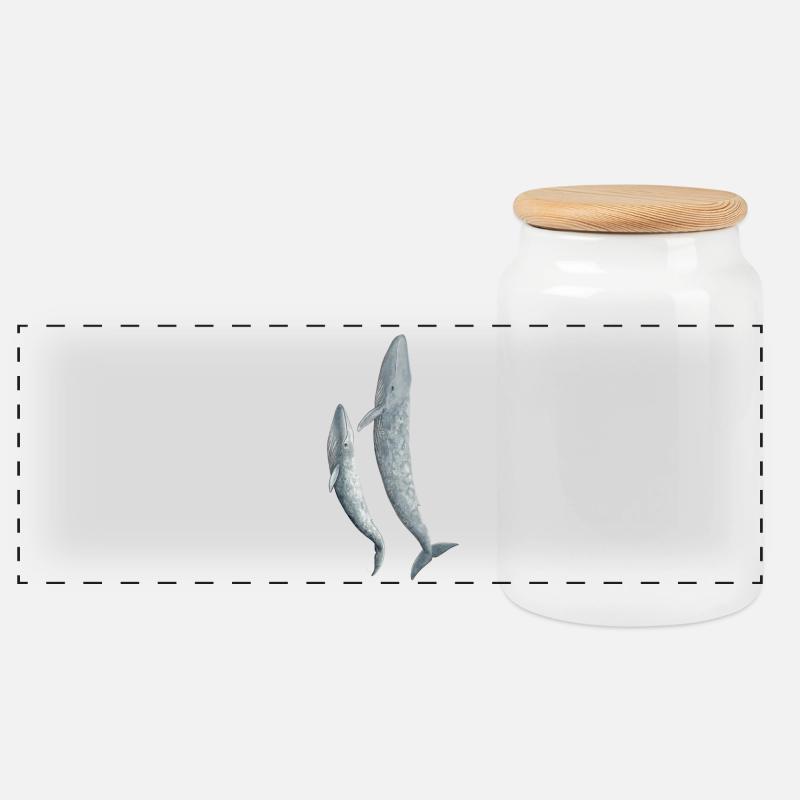 Blue whale - Blue whale - Baleine bleue - Panoramic Cookie Jar with Wooden Lid - white