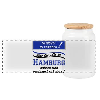 Hamburg , Tradition , Fußball Fan , Nobody (25) - Panorama Keksdose mit Holzdeckel - Weiß - Vorne