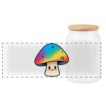 Kawaii Regenbogenpilz Design - Panorama Keksdose mit Holzdeckel - Weiß - Vorne