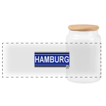Hamburg , Tradition , Hamburg Fussball Fan (25) - Panorama Keksdose mit Holzdeckel - Weiß - Vorne