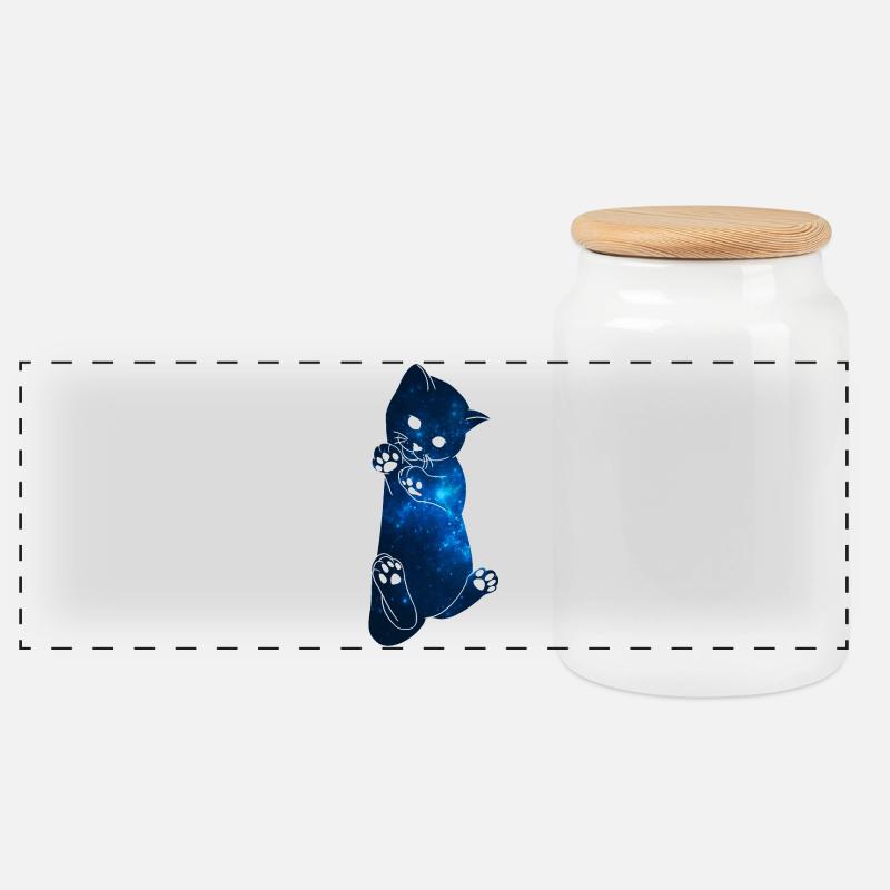 Galaxy Cat [Bleu] - Boîte à biscuits avec couvercle en bois - blanc