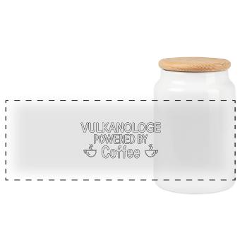 Vulkanologe Powered By Coffee Vulkanologie - Panorama Keksdose mit Holzdeckel - Weiß - Vorne
