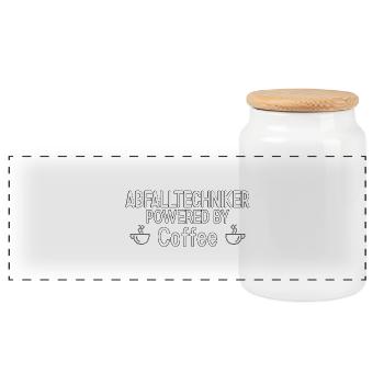 Waste Technician Powered By Coffee - Panoramic Cookie Jar with Wooden Lid - white - Front