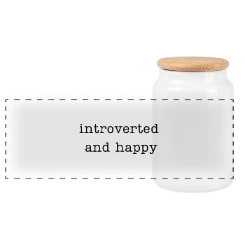 introverted and happy - Panoramic Cookie Jar with Wooden Lid - white - Front