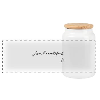 Je suis belle - Lettrage à la main - Boîte à biscuits avec couvercle en bois - blanc - Devant