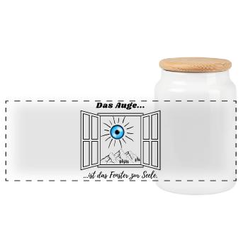 Das Auge ist das Fenster zur Seele :) - Panorama Keksdose mit Holzdeckel - Weiß - Vorne