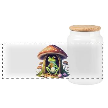 Grenouille dans le champignon - Boîte à biscuits avec couvercle en bois - blanc - Devant