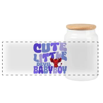Babyboy - Cute little Devil - Panoramic Cookie Jar with Wooden Lid - white - Front
