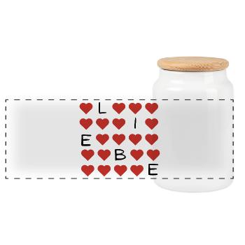 Red Heart Pattern Repeat - Panoramic Cookie Jar with Wooden Lid - white - Front