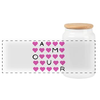 Pink Heart Grid Pattern - Panoramic Cookie Jar with Wooden Lid - white - Front