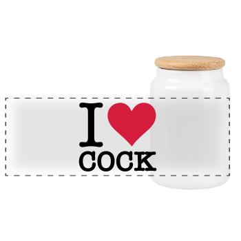 I love cock - Panoramic Cookie Jar with Wooden Lid - white - Front