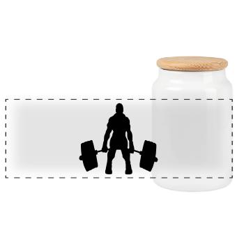 BODYBUILDER LOGO - Panoramic Cookie Jar with Wooden Lid - white - Front