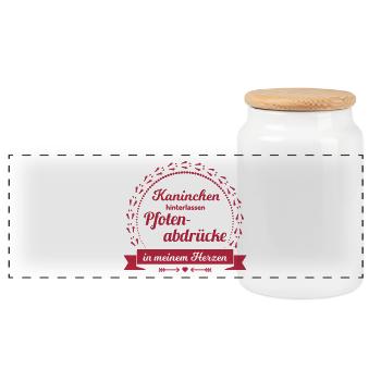 Pfotenabdrücke Kaninchen Hasen Spruch Widder - Panorama Keksdose mit Holzdeckel - Weiß - Vorne