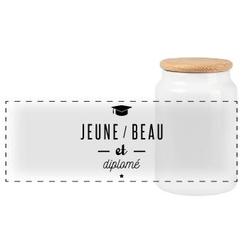 jeune beau et diplome - Boîte à biscuits avec couvercle en bois - blanc - Devant