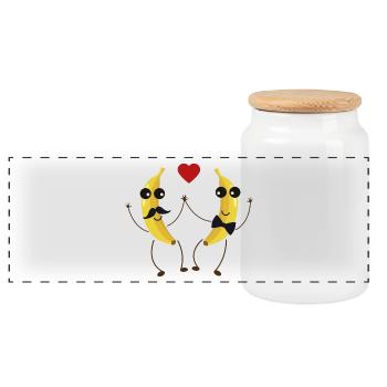 Les Bananas lovers - Boîte à biscuits avec couvercle en bois - blanc - Devant