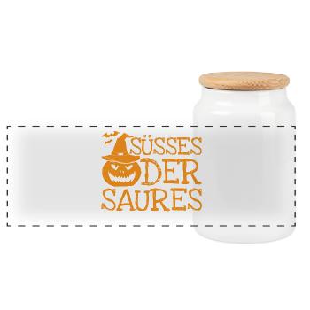 Gruseliges Halloween Kostüm Shirt Süßes Saures 1 - Panorama Keksdose mit Holzdeckel - Weiß - Vorne
