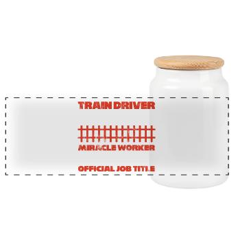 Train driver, train conductor, railway, subway, ICE, train - Panoramic Cookie Jar with Wooden Lid - white - Front