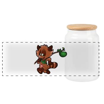 Waschbär Comic - Panorama Keksdose mit Holzdeckel - Weiß - Vorne