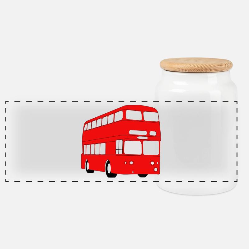 Doppeldecker Bus - Panorama Keksdose mit Holzdeckel - Weiß