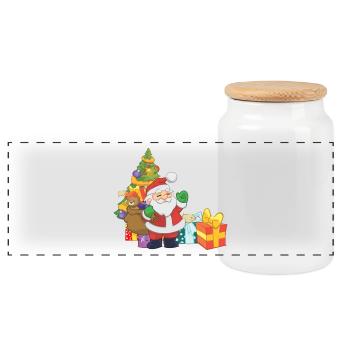 Santa Claus with gifts - Panoramic Cookie Jar with Wooden Lid - white - Front