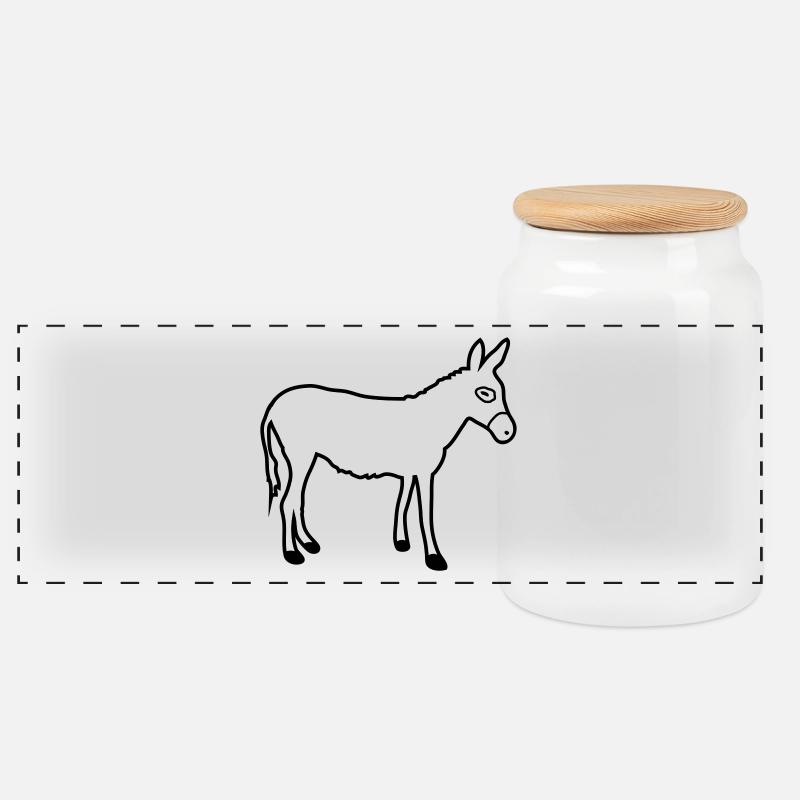 Donkey | Horse riding Bauernhof Muli Horseback riding stable - Panoramic Cookie Jar with Wooden Lid - white