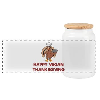 Happy Vegan Thanksgiving Truthahn Chef Geschenk - Panorama Keksdose mit Holzdeckel - Weiß - Vorne
