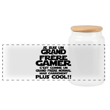 je suis un grand frère gaMER - Boîte à biscuits avec couvercle en bois - blanc - Devant