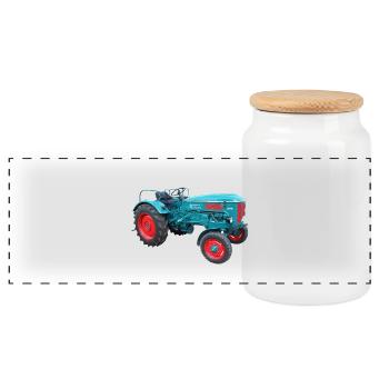 Hanomag Trecker - Panorama Keksdose mit Holzdeckel - Weiß - Vorne