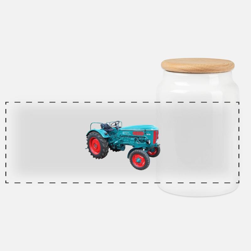 Hanomag Trecker - Panorama Keksdose mit Holzdeckel - Weiß