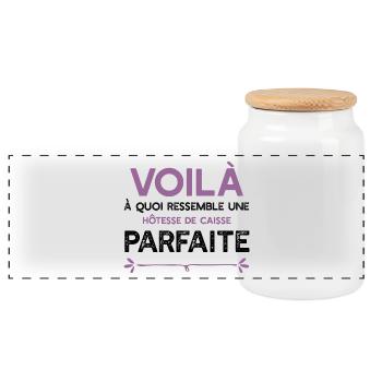 Une Hôtesse de caisse parfaite cadeau - Boîte à biscuits avec couvercle en bois - blanc - Devant