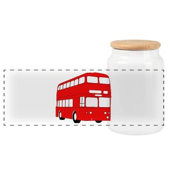 Double Decker Red Bus - Panoramic Cookie Jar with Wooden Lid - white - Front