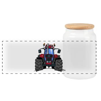 340 Red tractor - Panorama Keksdose mit Holzdeckel - Weiß - Vorne