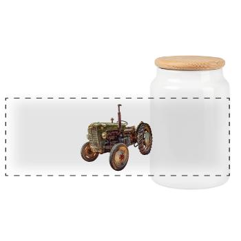 green tractor classic car - Panoramic Cookie Jar with Wooden Lid - white - Front