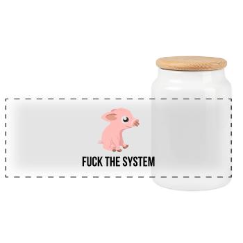 Fuck the System Schwein Rebell Stecker Geschenk - Panorama Keksdose mit Holzdeckel - Weiß - Vorne