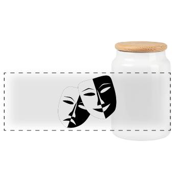 Theater Masken - Panorama Keksdose mit Holzdeckel - Weiß - Vorne