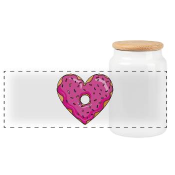 Donut in Heart - Panoramic Cookie Jar with Wooden Lid - white - Front