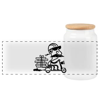 Pizza Delivery - Panoramic Cookie Jar with Wooden Lid - white - Front