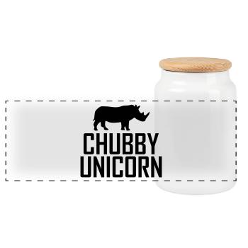Chubby Unicorn Rhino - Panorama Keksdose mit Holzdeckel - Weiß - Vorne