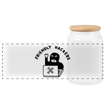Friendly Hackers Club - Panoramic Cookie Jar with Wooden Lid - white - Front
