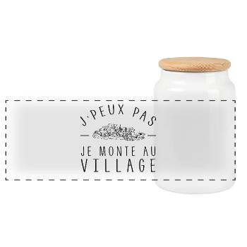 je peux pas je monte au village - Boîte à biscuits avec couvercle en bois - blanc - Devant